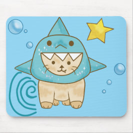 Schattigee beige kat in haaienkostuum aqua zee the muismat