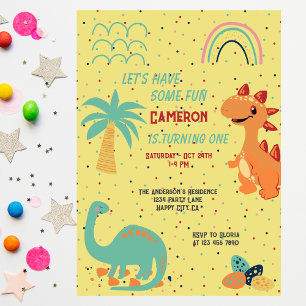Schattigee Beige Regenboog Dinosaurus 1e Verjaarda Kaart