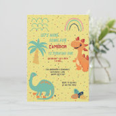 Schattigee Beige Regenboog Dinosaurus 1e Verjaarda Kaart (Staand voorkant)