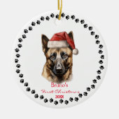 Schattigee Belgische Malinois Hond Santa Hoed Paw  Keramisch Ornament (Voorkant)