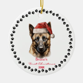 Schattigee Belgische Malinois Hond Santa Hoed Paw  Keramisch Ornament