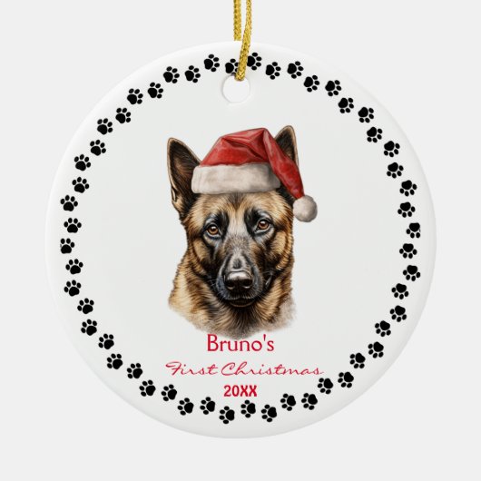 Schattigee Belgische Malinois Hond Santa Hoed Paw  Keramisch Ornament (Voorkant)