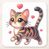 Schattigee Bengaalse kattenliefhebber Red Heart Ki Kartonnen Onderzetters (Voorkant)