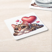 Schattigee Bengaalse kattenliefhebber Red Heart Ki Kartonnen Onderzetters (Schuin)