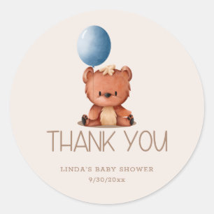 Schattigee Beren ballon Dank u Baby shower Ronde Sticker