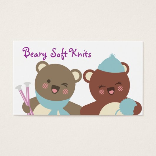 Schattigee beren breien naalden garen cadeau label visitekaartjes (Voorkant)