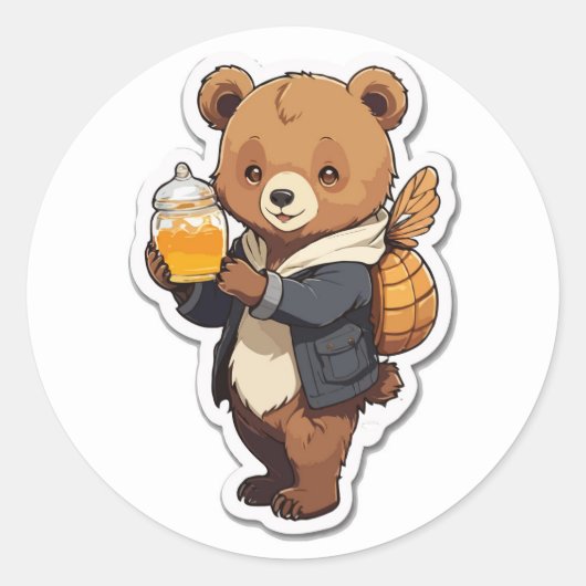 Schattigee Beren Cartoon met Honey Illustration Ronde Sticker (Voorkant)