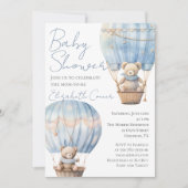 Schattigee Beren in Balloon Baby Boy Shower Invita Kaart (Voorkant)