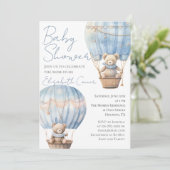 Schattigee Beren in Balloon Baby Boy Shower Invita Kaart (Staand voorkant)