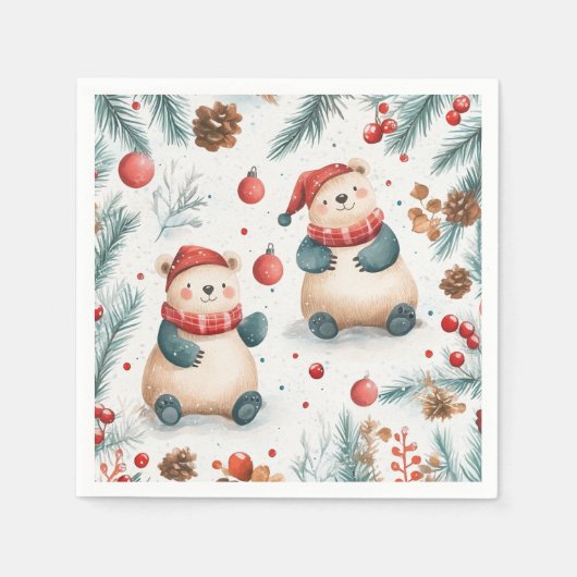 Schattigee beren Pine en Ornamenten Red Merry Chri Servet (Voorkant)