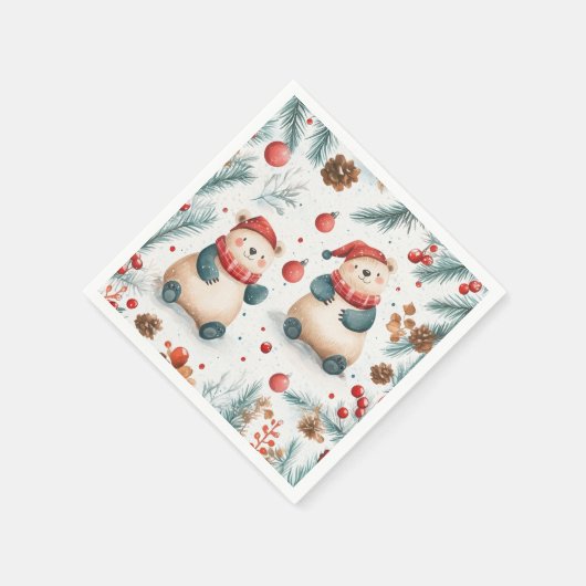 Schattigee beren Pine en Ornamenten Red Merry Chri Servet (Hoek)