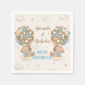 Schattigee Beren Twin Boys Douche Blauwe ballonnen Servet (Voorkant)