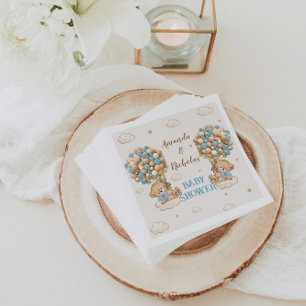 Schattigee Beren Twin Boys Douche Blauwe ballonnen Servet