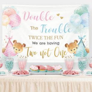 Schattigee Beren Twins Jongen Meisje Baby shower A Spandoek