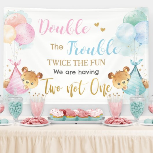 Schattigee Beren Twins Jongen Meisje Baby shower A Spandoek