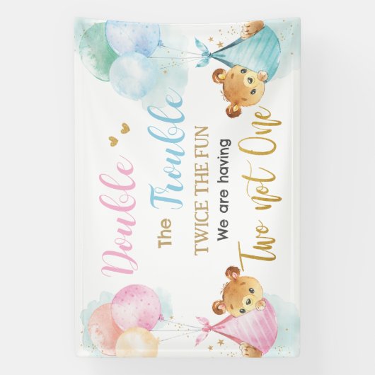 Schattigee Beren Twins Jongen Meisje Baby shower A Spandoek (Verticaal)