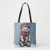 Schattigee Beren welp met muts en sjaal in Snow He Tote Bag (Voorkant)