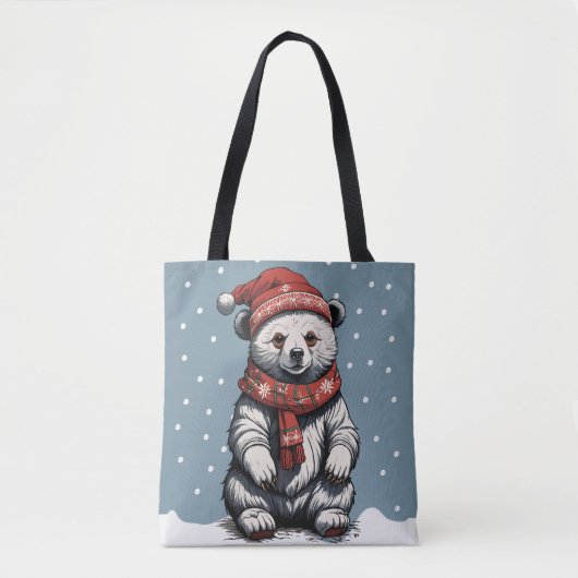 Schattigee Beren welp met muts en sjaal in Snow He Tote Bag (Voorkant)