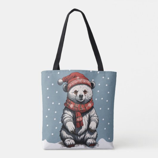 Schattigee Beren welp met muts en sjaal in Snow He Tote Bag (Achterkant)