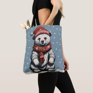 Schattigee Beren welp met muts en sjaal in Snow He Tote Bag
