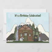 Schattigee berghut met Beer verjaardagsuitnodiging Kaart (Voorkant)