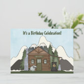 Schattigee berghut met Beer verjaardagsuitnodiging Kaart (Staand voorkant)