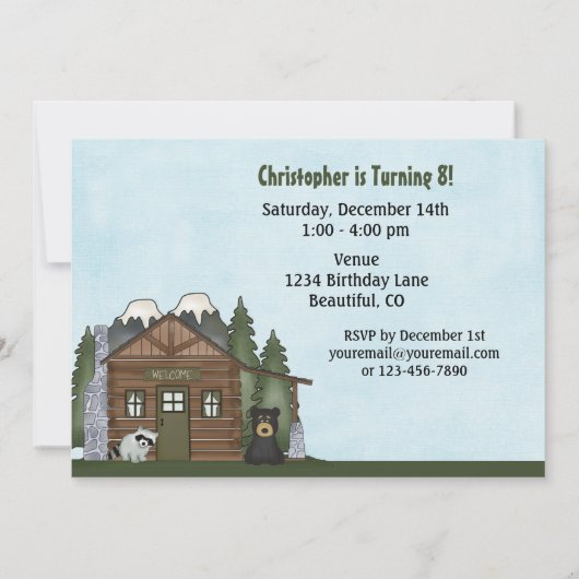 Schattigee berghut met Beer verjaardagsuitnodiging Kaart (Achterkant)
