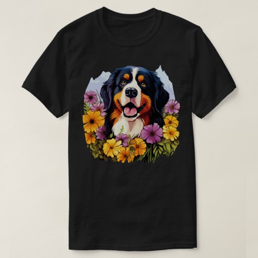 Schattigee Berner Berghond in de lentebloementuin T-shirt (Design voorkant)