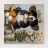 Schattigee Berner Berghond met Pet en Bloemen Legpuzzel (Horizontaal)