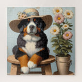 Schattigee Berner Berghond met Pet en Bloemen Legpuzzel (Verticaal)
