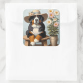 Schattigee Berner Berghond met Pet en Bloemen Vierkante Sticker (Tas)