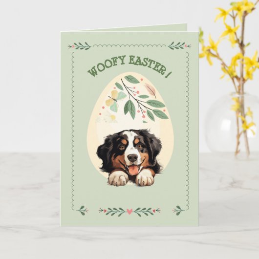 Schattigee Berner Berghond Pasen Kaart (Gele Bloem)