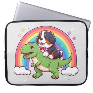 Schattigee berner berghond rijden t-rex dinosaurus laptop sleeve