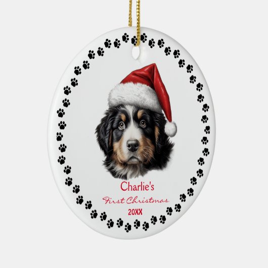 Schattigee Berner Berghond Santa Hat Paw Custom Keramisch Ornament (Rechts)