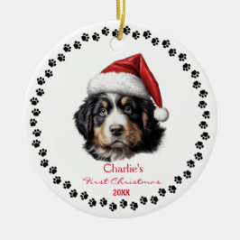 Schattigee Berner Berghond Santa Hat Paw Custom Keramisch Ornament