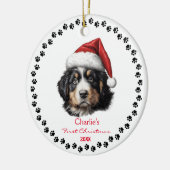 Schattigee Berner Berghond Santa Hat Paw Custom Keramisch Ornament (Links)