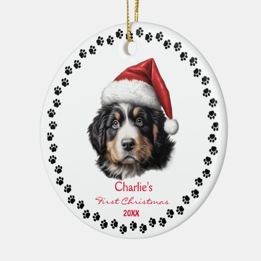 Schattigee Berner Berghond Santa Hat Paw Custom Keramisch Ornament (Links)