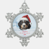 Schattigee Berner Berghond Santa Hat Paw Custom Tin Sneeuwvlok Ornament (Voorkant)