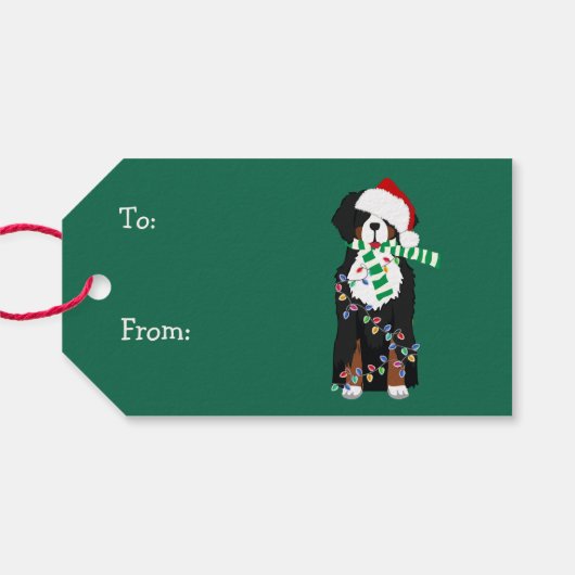 Schattigee Berner Berghond Santa Paws Cadeaulabel (Achterkant Horizontaal)