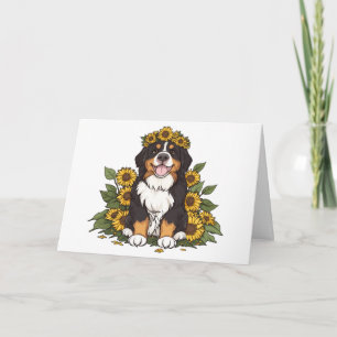 Schattigee Berner Sennenhond met zonnebloemkroon Kaart