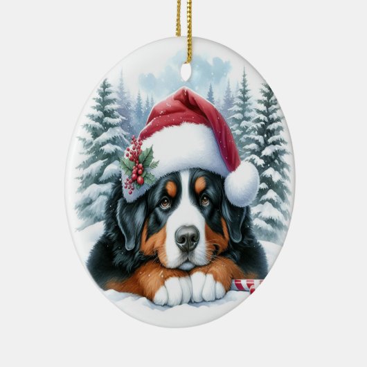 Schattigee Berner Sennenhond Santa Hat Waterverf Keramisch Ornament (Rechts)