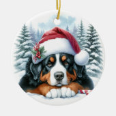 Schattigee Berner Sennenhond Santa Hat Waterverf Keramisch Ornament (Voorkant)
