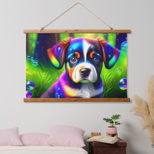 Schattigee bernese berghond puppy in de wei hangend wandkleed (Slaapkamer)