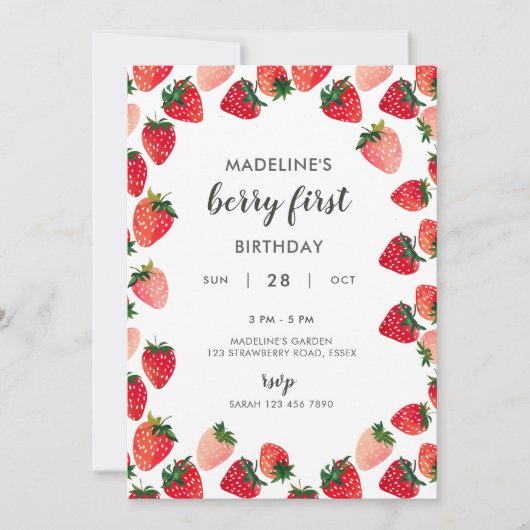 Schattigee Berry Eerste Verjaardagsuitnodiging Kaart (Voorkant)