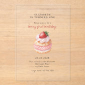 Schattigee Berry Sweet Pink eerste verjaardag Acryl Uitnodigingen (Voorkant)