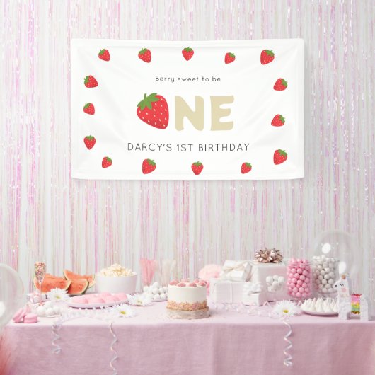 Schattigee Berry zoete minimal 1e verjaardag Spandoek (Feest)