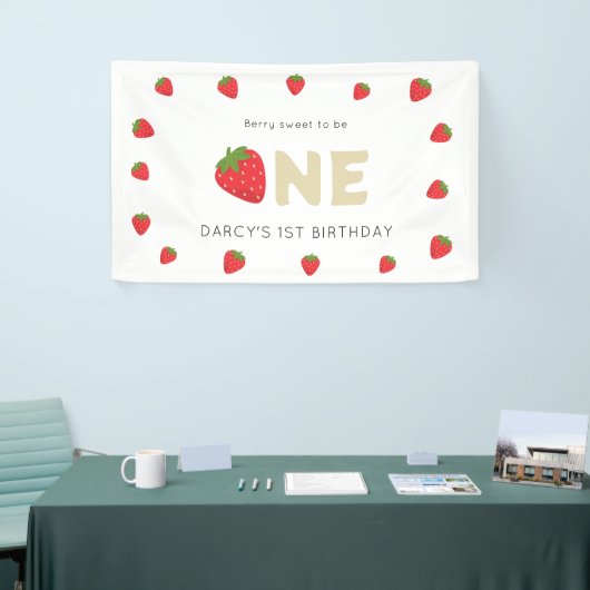 Schattigee Berry zoete minimal 1e verjaardag Spandoek (Beurs)