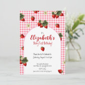 Schattigee bes eerste verjaardag aardbeien rode gi kaart (Staand voorkant)