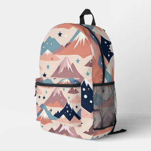 Schattigee besneeuwde bergen en sterren patroonroz bedrukte rugzak