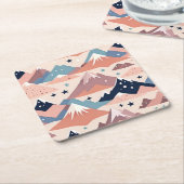 Schattigee besneeuwde bergen en sterren patroonroz kartonnen onderzetters (Schuin)